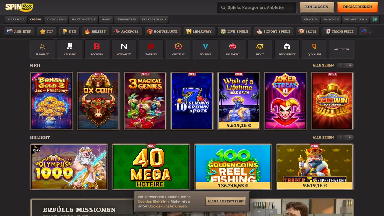 Spinboss Casino Lobby